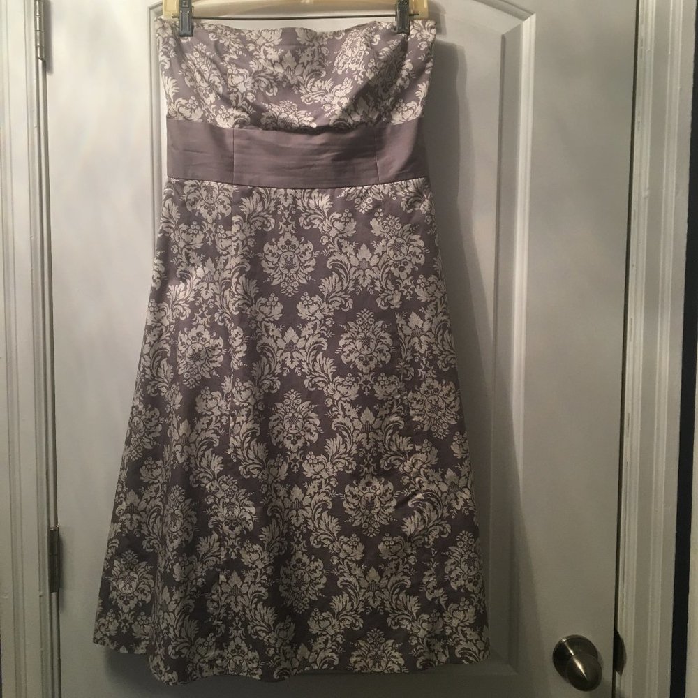 Ann Taylor LOFT Gray & Cream Damask Strapless Dress